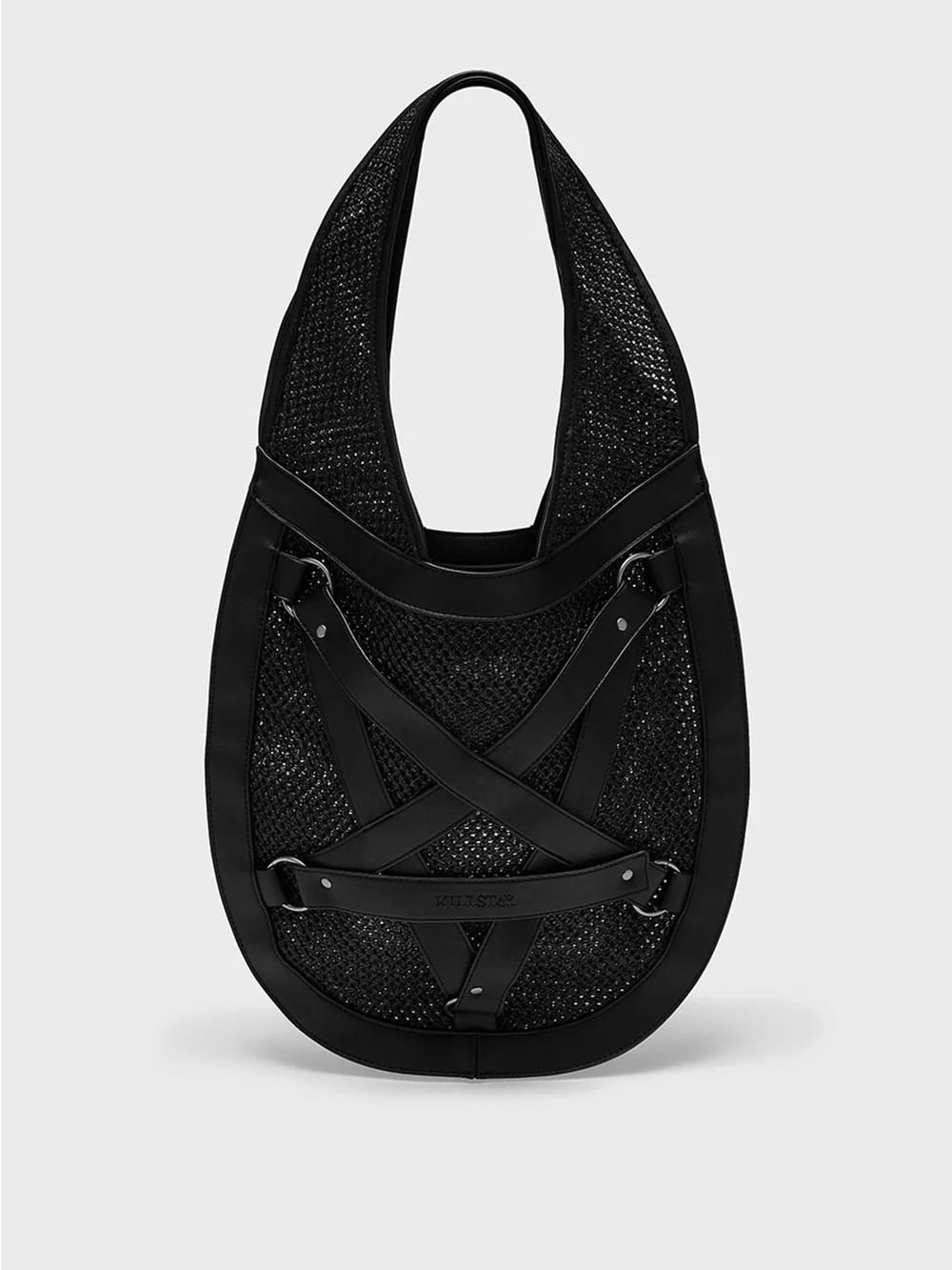 Killstar Pentawaves Pentagram Black Mesh & Faux Leather Cross-Strap Tote